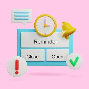 Reminder notification, clock and ringing bell 3D style, vector illustration Stock Illustration