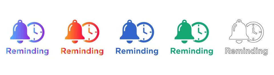 Reminder Notification Icon Set with Clock Stock Illustration