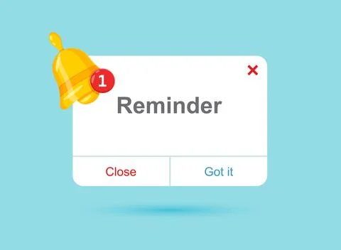 Reminder notifications page with alert bell icon in flat style. Event notic.. Stock Illustration