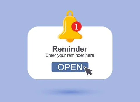 Reminder notifications page with alert bell icon in flat style. Event notic.. Stock Illustration