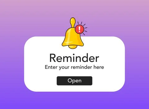 Reminder notifications page with alert bell icon in flat style. Event notic.. Stock Illustration