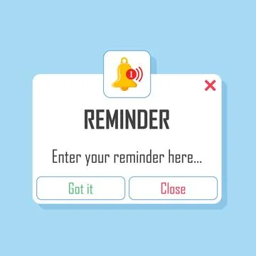 Reminder notifications page with alert bell icon in flat style. Event notic.. Stock Illustration