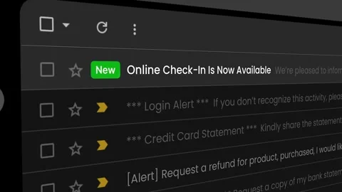 "Reminder Online Check-In Is Now Available", new e-mail, close up footage 库存影片 334380600
