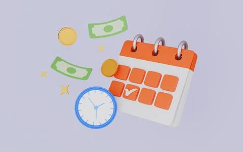 Reminder to pay payment planning Bill Calendar, Clock icon 3d illustration Stock Illustration
