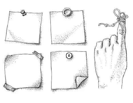 Reminder string on finger and paper stickers Stockillustratie