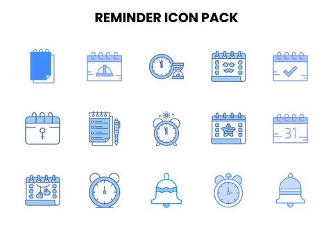 Reminder Two Colour Design Icons Pack Stock Illustration