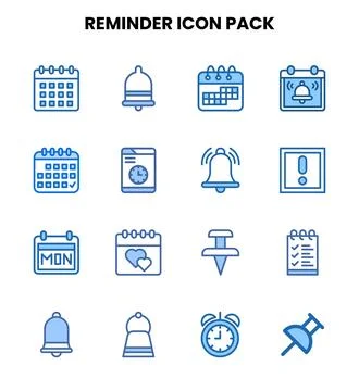 Reminder Two Colour Icons Pack Stock Illustration