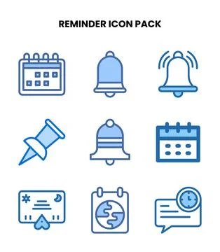 Reminder Two Colour Set Icons Pack Stock Illustration