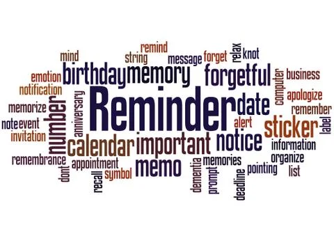 Reminder, word cloud concept Stock Illustration
