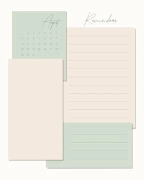 Reminders August Calendar 2022 To do list , template, blank, scrapbooking, plans Illustrazione stock