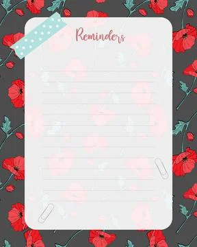 Reminders To do list Planner note-taking planner, collage witch Poppy pattern Stockillustratie