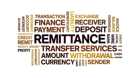 Remittance animated word cloud,animation kinetic typography seamless loop. Stock Footage 327618310