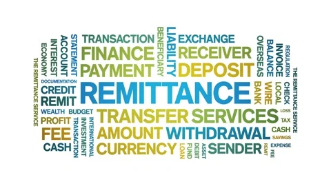 Remittance animated word cloud,animation kinetic typography seamless loop. Stock-Footage 327618322