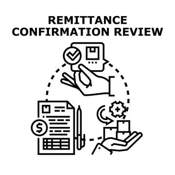 Remittance confirmation process reviewing financial transactions Stock Illustration