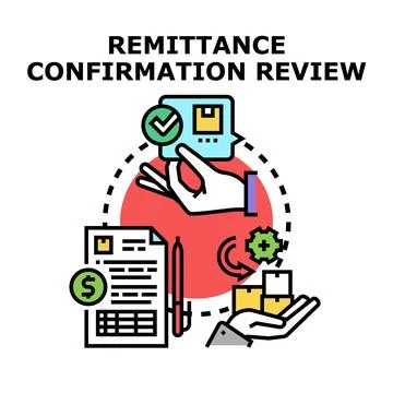 Remittance confirmation process reviewing financial transactions Stock Illustration