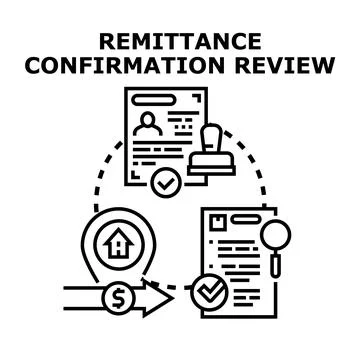 Remittance confirmation review process transferring money remotely 스톡 일러스트