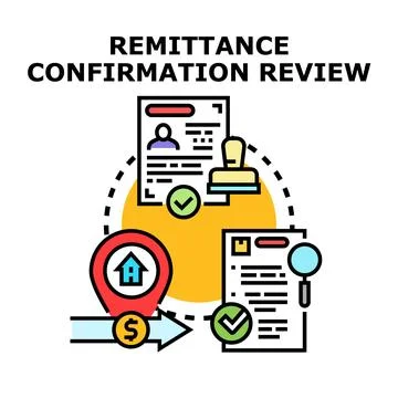 Remittance confirmation review process transferring money remotely Illustrazione stock