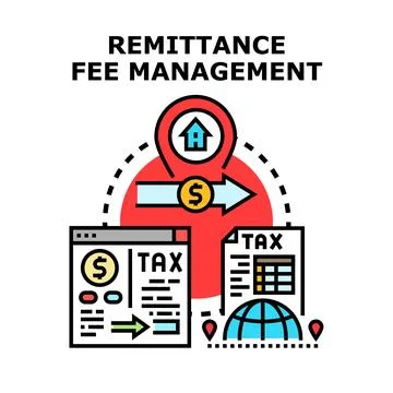 Remittance fee management analyzing global money transfer financial process Stock Illustration