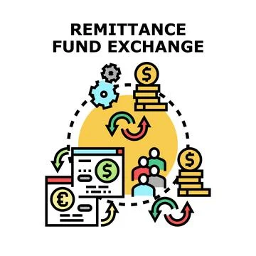 Remittance fund exchange process for global money transfer Stock Illustration