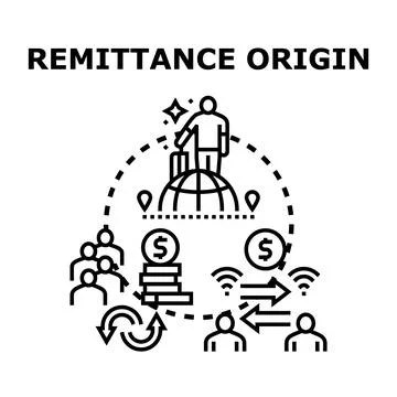 Remittance origin concept sending money transfer globally Stock Illustration