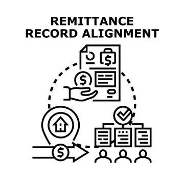 Remittance record alignment process for money transfer Stock Illustration
