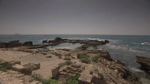 Remnants of Ancient Sebastos Harbor, Caesarea Maritima, Israel Stock Footage 321976070
