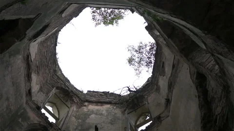 Remnants of the old circular fortress. Inside view with rotation. Stock Footage 41256784