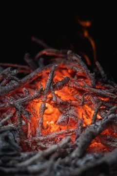 Remnants of the powerful natural element of fire, which is slowly dying but s Stock Photos