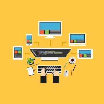 Remote access to connect devices. Distributed system. Stock Illustration