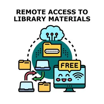 Remote access to digital library materials using cloud storage Illustrazione stock