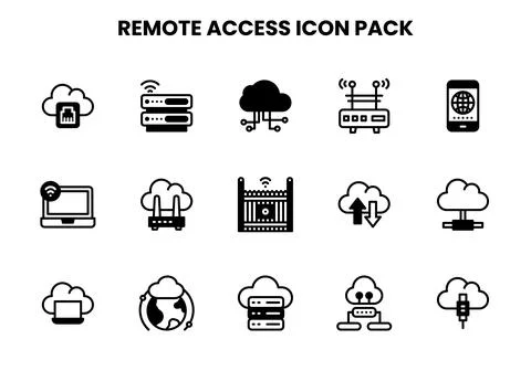 Remote Access DuoTone Set Icons Pack Stock Illustration