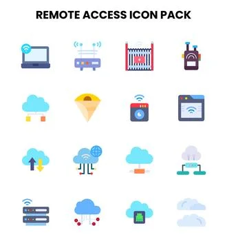 Remote Access Flat Collection Icons Pack 库存插图