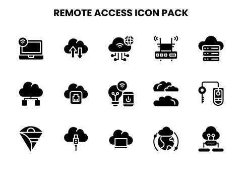 Remote Access Glyph Bundle Icons Pack Stock Illustration