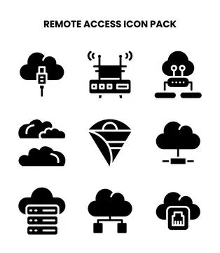 Remote Access Glyph Collection Icons Pack Stock Illustration