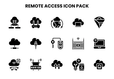 Remote Access Glyph Collection Icons Pack Stock Illustration