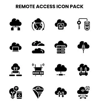 Remote Access Glyph Design Icons Pack Stock Illustration