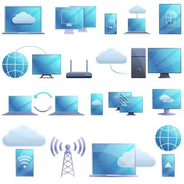 Remote access icons set, cartoon style Stock Illustration