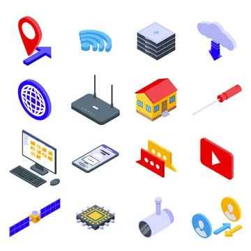 Remote access icons set, isometric style Stock Illustration
