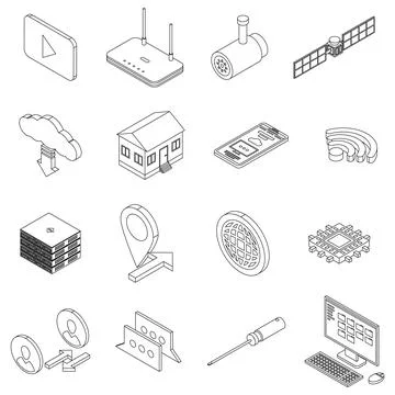 Remote access icons set vector outline Stock Illustration