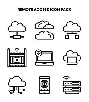 Remote Access Line Bundle Icons Pack Stock Illustration