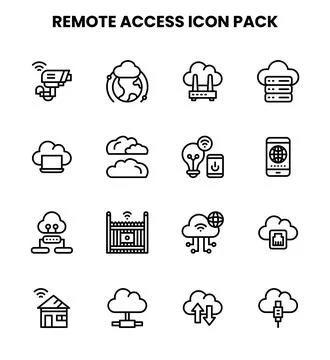Remote Access Line Design Icons Pack Stock Illustration