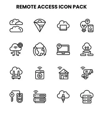 Remote Access Line Icons Pack Stock Illustration