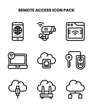 Remote Access Line Icons Pack Stock Illustration