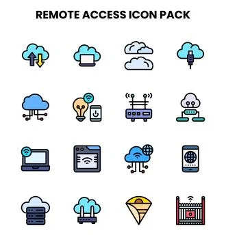 Remote Access Lineal Color Collection Icons Pack Stock Illustration