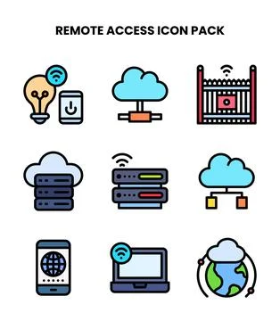 Remote Access Lineal Color Design Icons Pack Stock Illustration