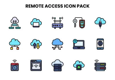 Remote Access Lineal Color Graphics Icons Pack Stock Illustration