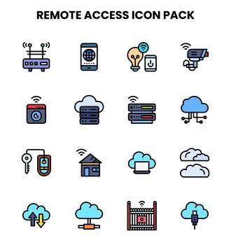 Remote Access Lineal Color Set Icons Pack Stock Illustration