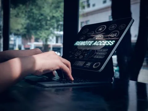 Remote access technology connection via internet on cloud storage for colla.. Stock Photos
