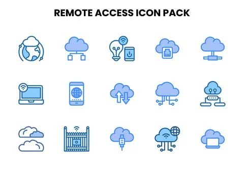 Remote Access Two Colour Collection Icons Pack Stock Illustration