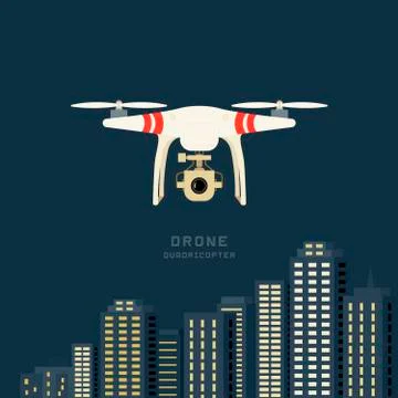 Remote aerial drone with a camera taking photography or video recording . cit Stock Illustration